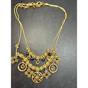 Chico’s Gold Tone Multi Charm Statement Necklace Adjustable 16–24”